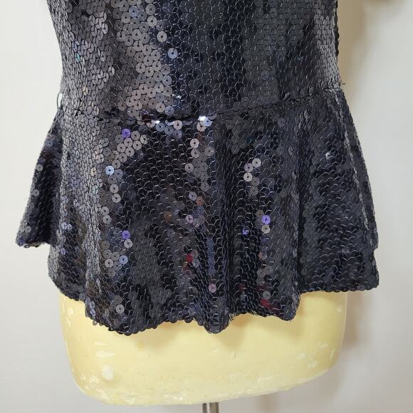 JS Boutique Women's Black Sequin Peplum Blouse Top Sequin Cap Sleeves Small - Picture 6 of 9